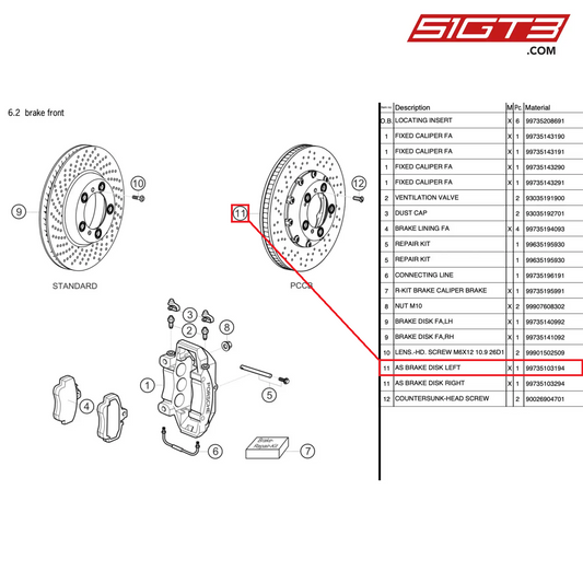 DISCO FRENO SINISTRO - 99735103194 [PORSCHE 997.2 GT3 Cup]