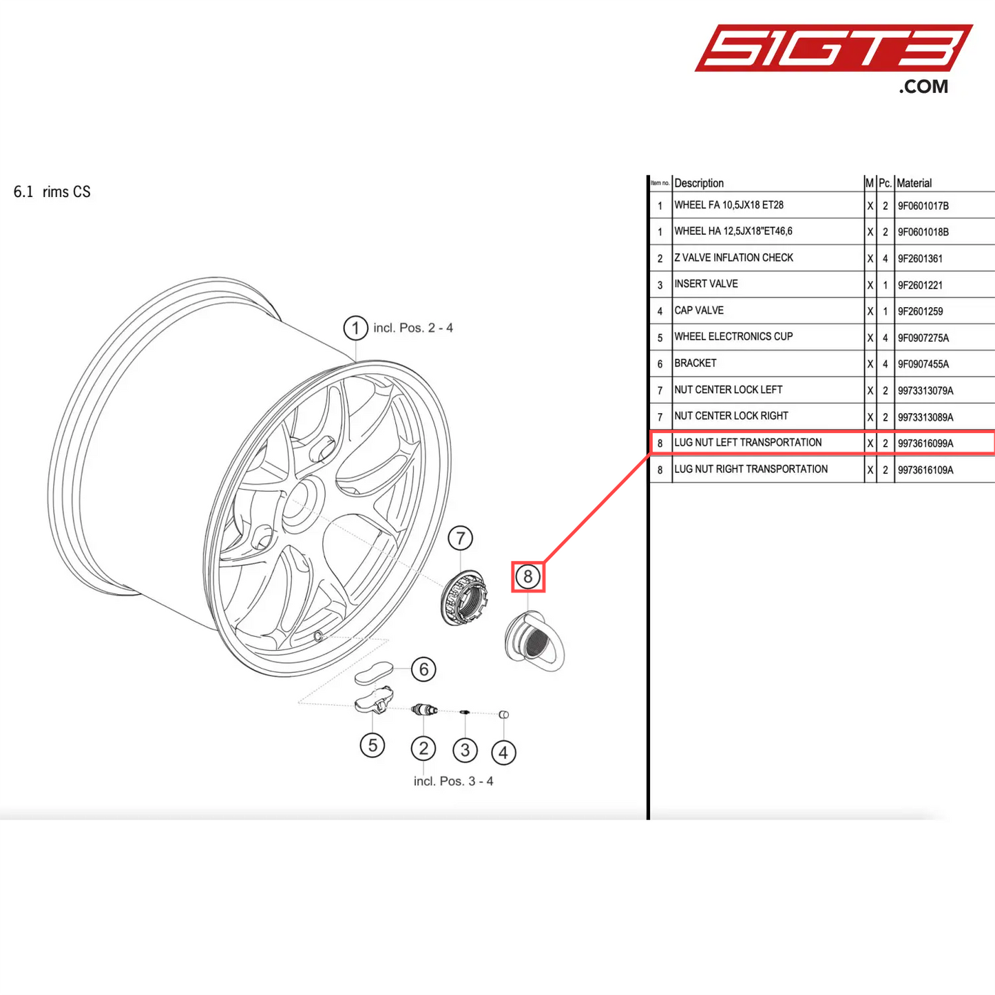 LUG NUT LEFT TRANSPORTATION - 9973616099A [PORSCHE 911 GT2 RS Clubsport]