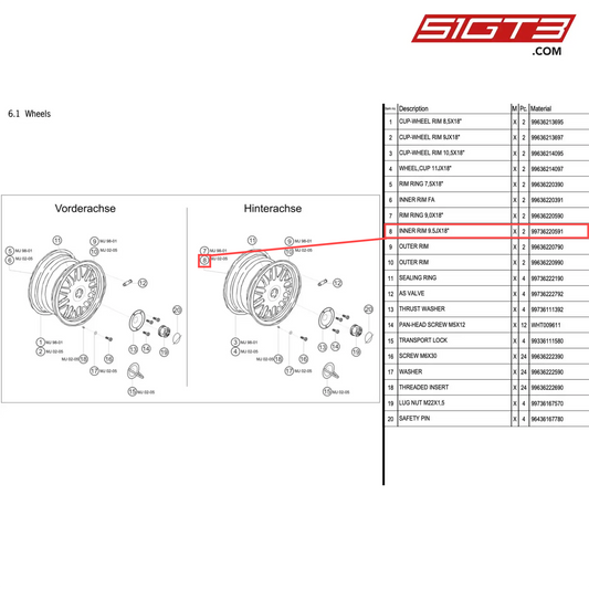 INNER RIM 9.5JX18" - 99736220591 [PORSCHE 996 GT3 Cup]