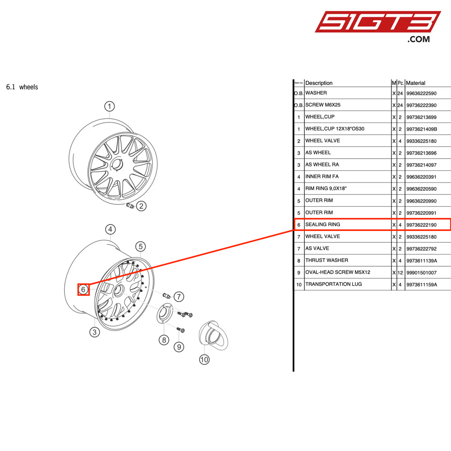 SEALING RING - 99736222190 [PORSCHE 997.2 GT3 Cup]