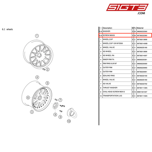 SCREW M6X25 - 99736222390 [PORSCHE 997.2 GT3 Cup]