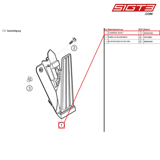AS ガスペダル マニュアルトランスミッション - 99742301903 [ポルシェ 997.1 GT3 R]