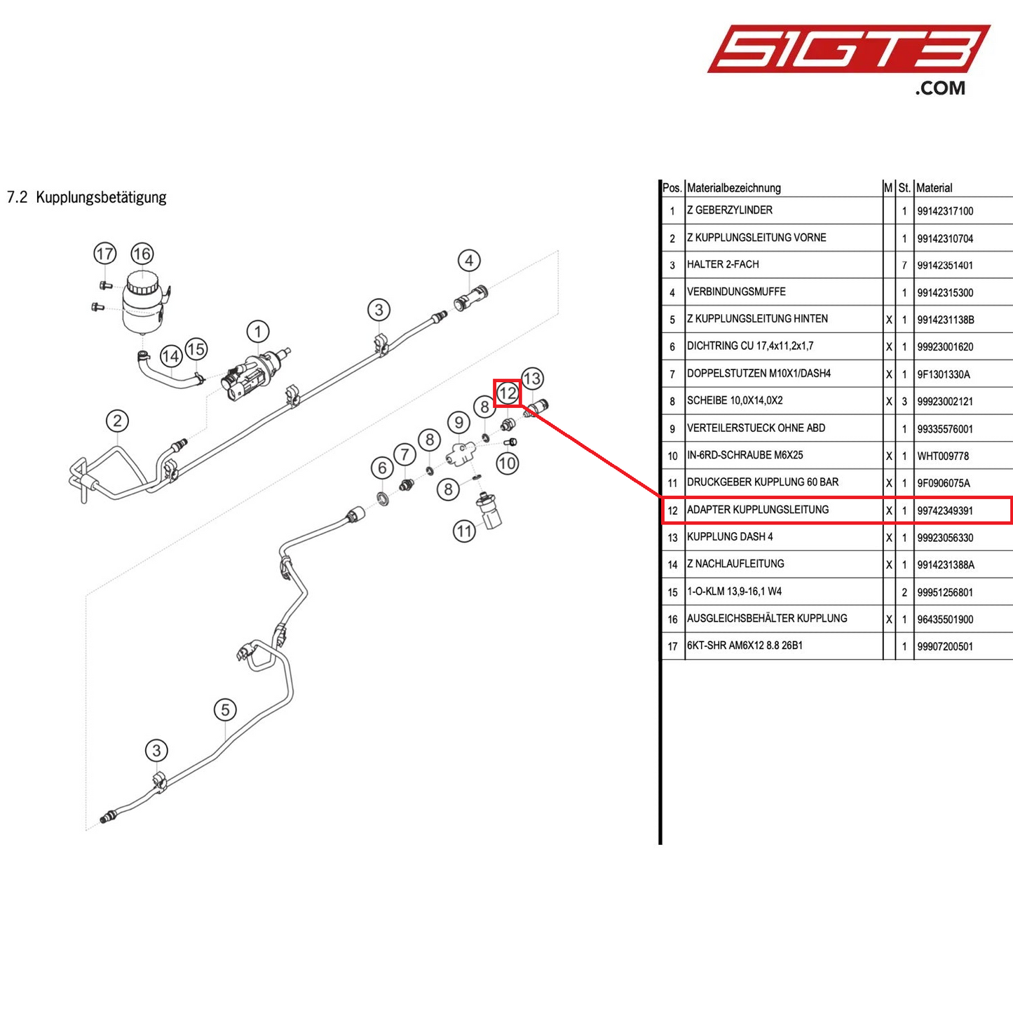 ADAPTER CLUTCH LINE - 99742349391 [PORSCHE 991.1 GT3 Cup (2014)]