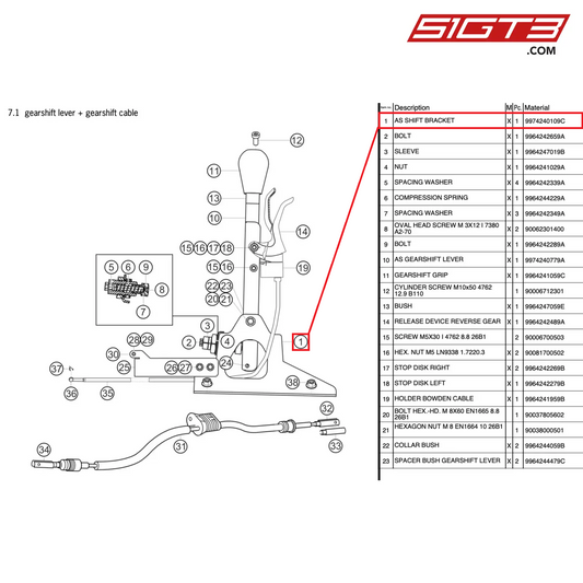 AS SHIFT BRACKET - 9974240109C [PORSCHE 997.2 GT3 Cup]