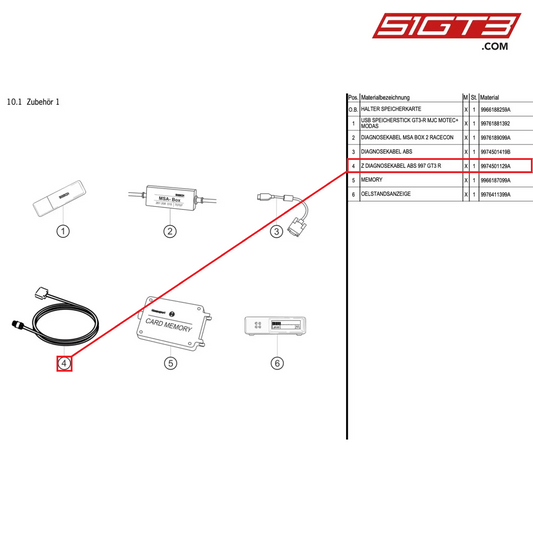 AS DIAGNOSTIC CABLE ABS - 9974501129A [PORSCHE 997.1 GT3 R]