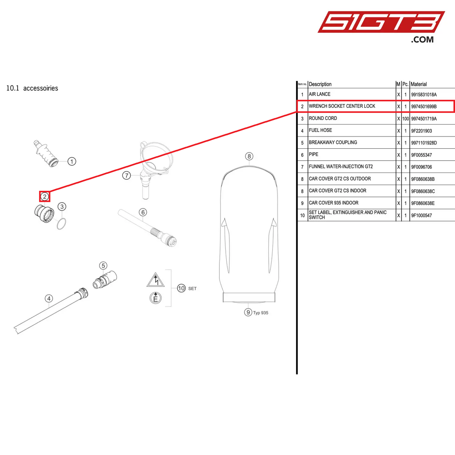 WRENCH SOCKET CENTER LOCK - 9974501699B [PORSCHE 911 GT2 RS Clubsport]