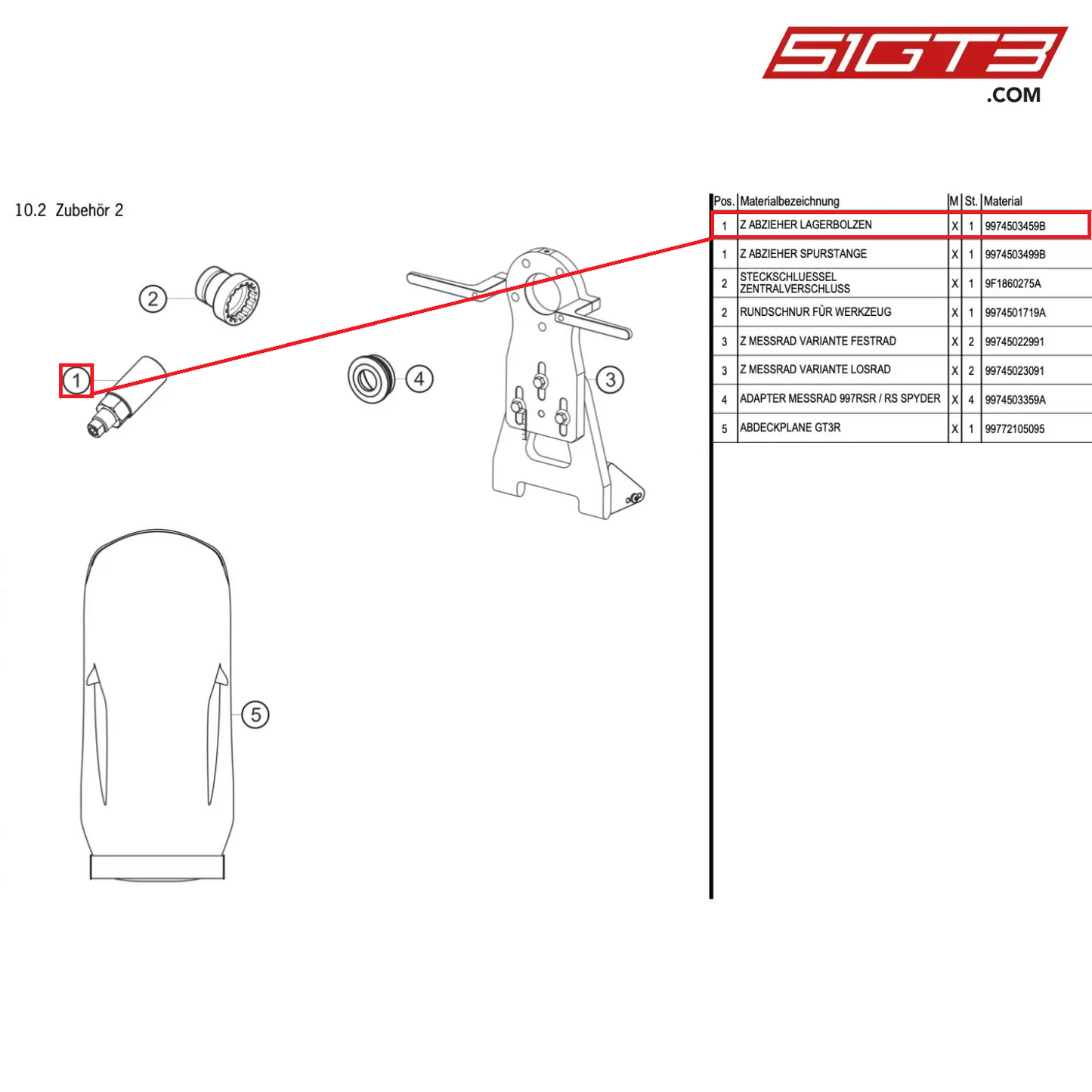 AS PULLER BEARING BOLT - 9974503459B [PORSCHE 997.1 GT3 R]