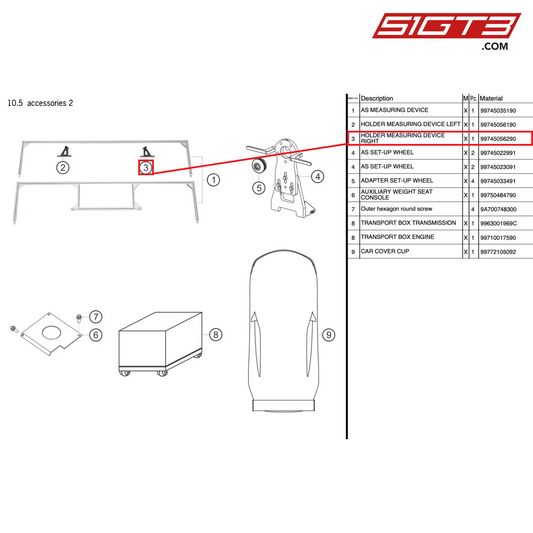 HOLDER MEASURING DEVICE RIGHT - 99745056290 [PORSCHE 997.2 GT3 Cup]