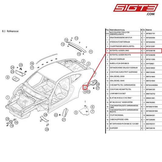 SIDE SECTION OUTER LEFT - 9975036619B [PORSCHE 997.1 GT3 R]