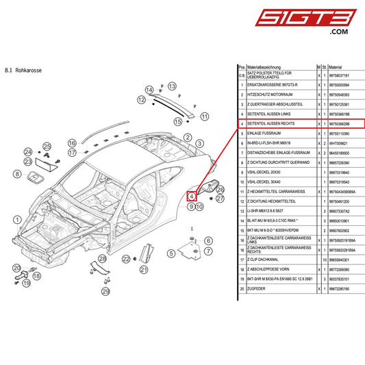 SIDE SECTION OUTER RIGHT - 9975036629B [PORSCHE 997.1 GT3 R]