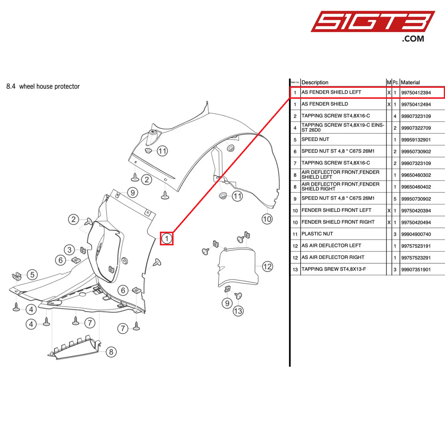 AS FENDER SHIELD LEFT - 99750412394 [PORSCHE 997.2 GT3 Cup]