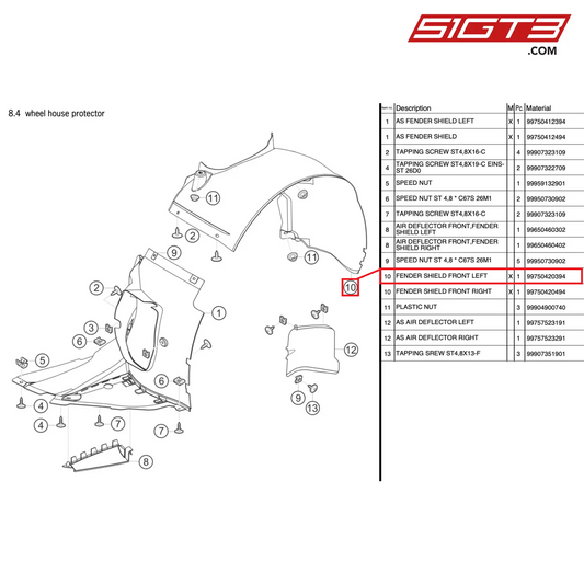 FENDER SHIELD FRONT LEFT - 99750420394 [PORSCHE 997.2 GT3 Cup]