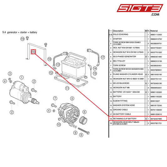 HALTECLIP BATTERIE - 99750427990 [PORSCHE 997.2 GT3 Cup]