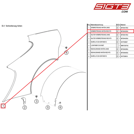 FLARING REAR RIGHT - 9975043209J [PORSCHE 997.1 GT3 R]