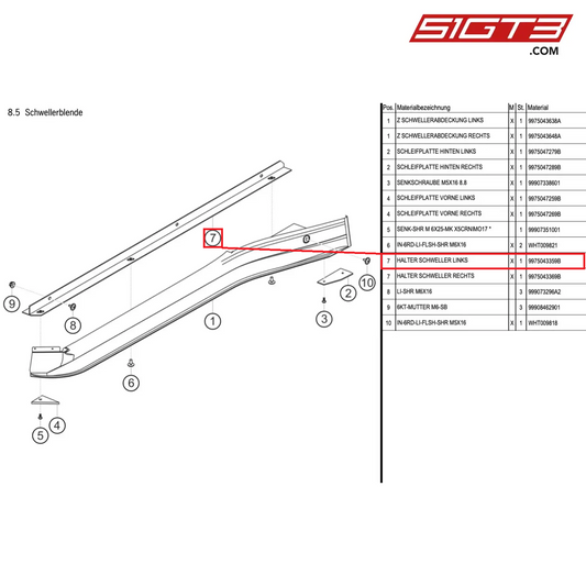 HOLDER SILL LEFT - 9975043359B [PORSCHE 997.1 GT3 R]