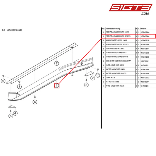AS SILL COVER RIGHT - 9975043648A [PORSCHE 997.1 GT3 R]
