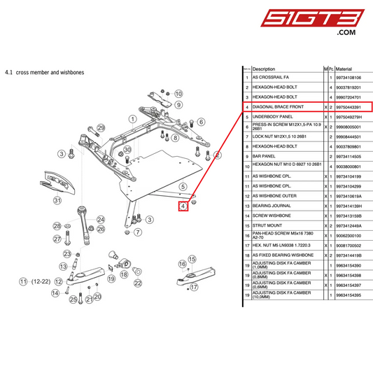 DIAGONALSTREBE VORN - 99750443391 [PORSCHE 997.2 GT3 Cup]