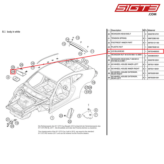 LID BULKHEAD - 99750466500 [PORSCHE 997.2 GT3 Cup]