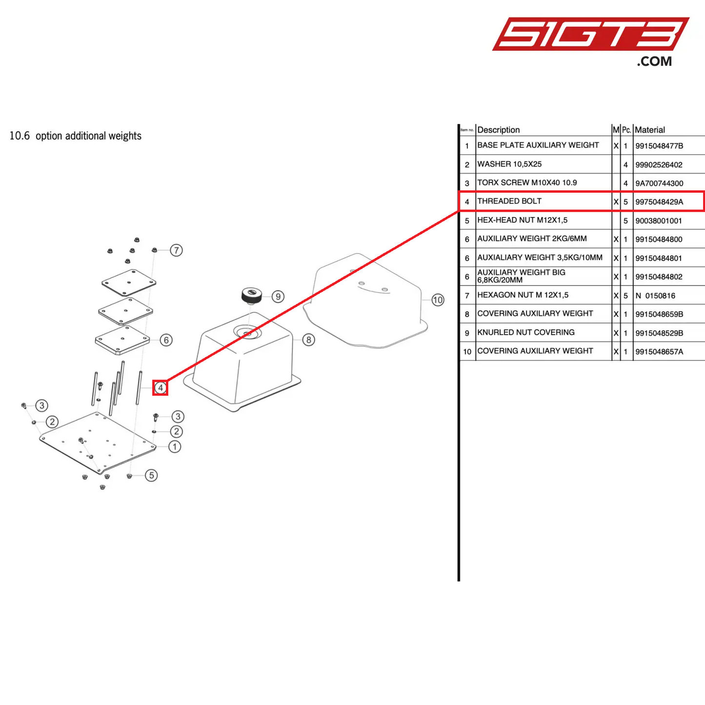 THREADED BOLT - 9975048429A [PORSCHE 991.2 GT3 Cup]