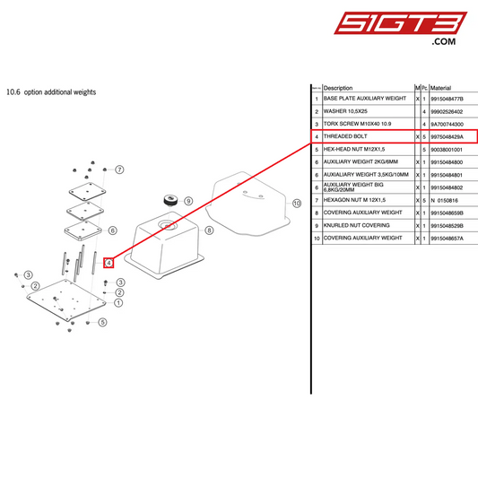 THREADED BOLT - 9975048429A [PORSCHE 991.2 GT3 Cup]