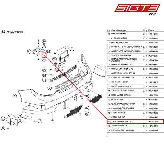 Tube d'impact complet - 9975050079A [PORSCHE 997.1 GT3 R]