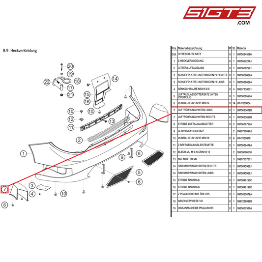 Conduit d'air arrière latéral gauche - 9975053619B [PORSCHE 997.1 GT3 R]