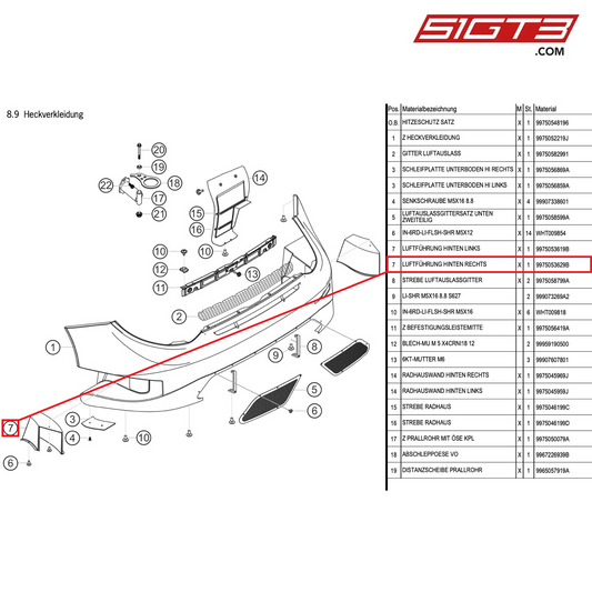 Conduit d'air arrière latéral droit - 9975053629B [PORSCHE 997.1 GT3 R]