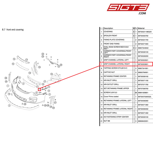 GRIP KANAL LATERAL RECHTS - 99750553601 [PORSCHE 997.2 GT3 Cup]