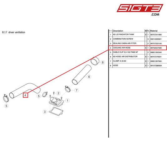 COOLING AIR HOSE - 9975055759E [PORSCHE 997.2 GT3 Cup]