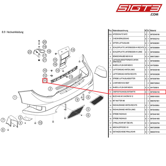 BANDE DE FIXATION CENTRALE - 9975056419A [PORSCHE 997.1 GT3 R]