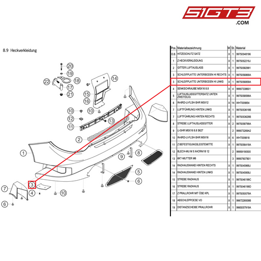 PLAQUE DE MEULAGE SOUS LA CAISSE, ARRIÈRE GAUCHE - 9975056859A [PORSCHE 997.1 GT3 R]