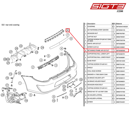 HALTE-RAHMEN LUFTAUSLASS - 99750583590 [PORSCHE 997.2 GT3 Cup]