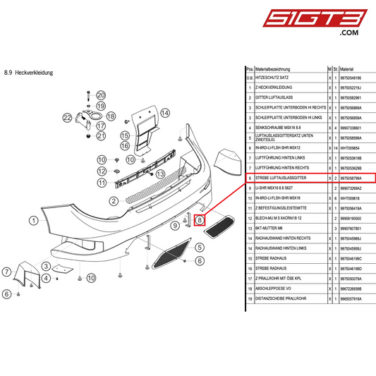 Grille de sortie d'air Brace - 9975058799A [PORSCHE 997.1 GT3 R]