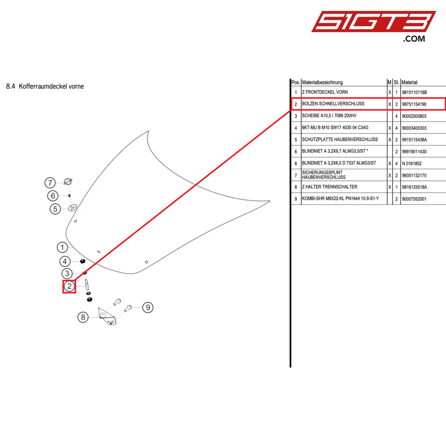 BOLT QUICK FASTENER - 99751154190 [PORSCHE Cayman 981 GT4 Clubsport]