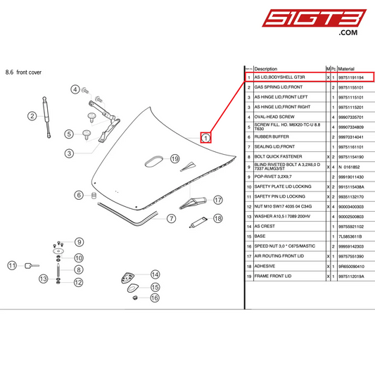 AS LID,BODYSHELL GT3R - 99751191194 [PORSCHE 997.2 GT3 Cup]