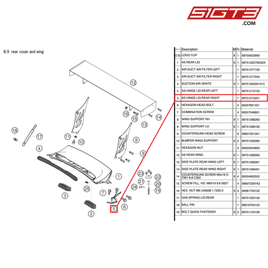 AS HECKDECKEL, HINTEN RECHTS - 99751215201 [PORSCHE 997.2 GT3 Cup]
