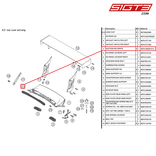 サクションエアグレート - 9975126259101C [ポルシェ 997.2 GT3 カップ]