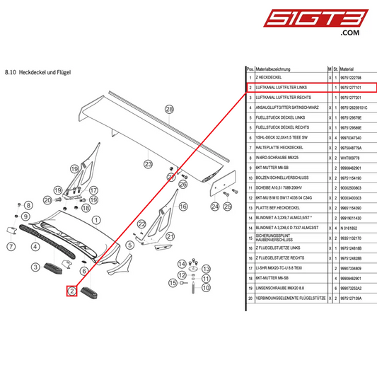 CONDUIT D'AIR FILTRE À AIR GAUCHE - 99751277101 [PORSCHE 997.1 GT3 R]