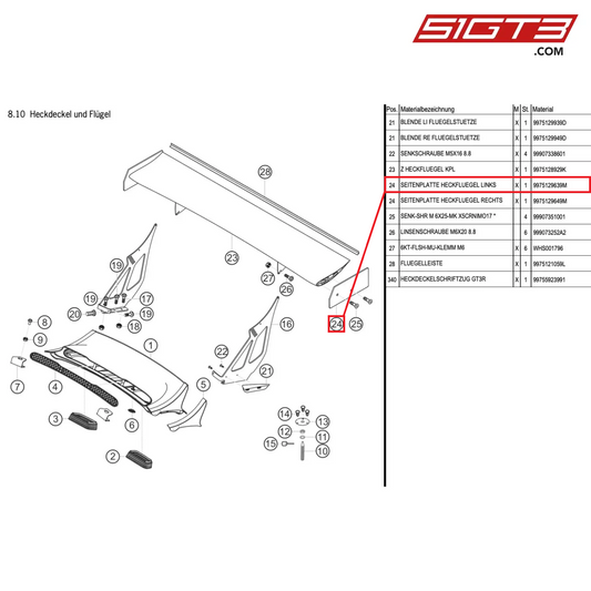 SIDE PLATE REAR WING LEFT - 9975129639M [PORSCHE 997.1 GT3 R]