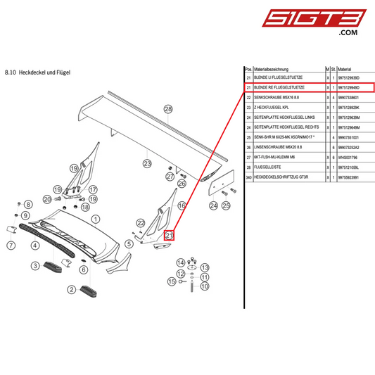 HIDER WING SUPPORT RIGHT - 9975129949D [PORSCHE 997.1 GT3 R]