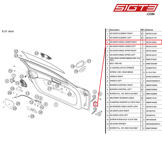 AS DOOR HINGE LOWER RIGHT - 99753132001 [PORSCHE 997.2 GT3 Cup]