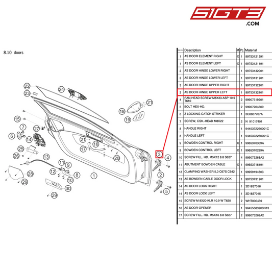 AS DOOR HINGE UPPER LEFT - 99753132101 [PORSCHE 997.2 GT3 Cup]