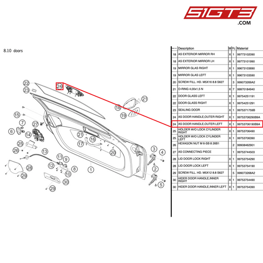 AS TÜRAUSSENGRIFF, LINKS - 99753706190B9A [PORSCHE 997.2 GT3 Cup]