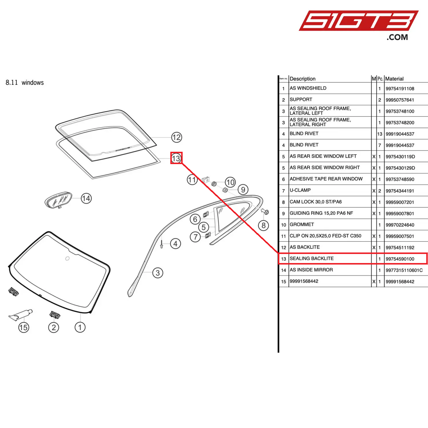 SEALING BACKLITE - 99754590100 [PORSCHE 997.2 GT3 Cup]