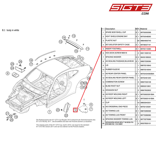 INSERT FOOTWELL - 99755115390 [PORSCHE 997.2 GT3 Cup]