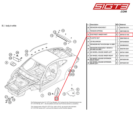FOOTREST INNER PART - 99755121190 [PORSCHE 997.2 GT3 Cup]