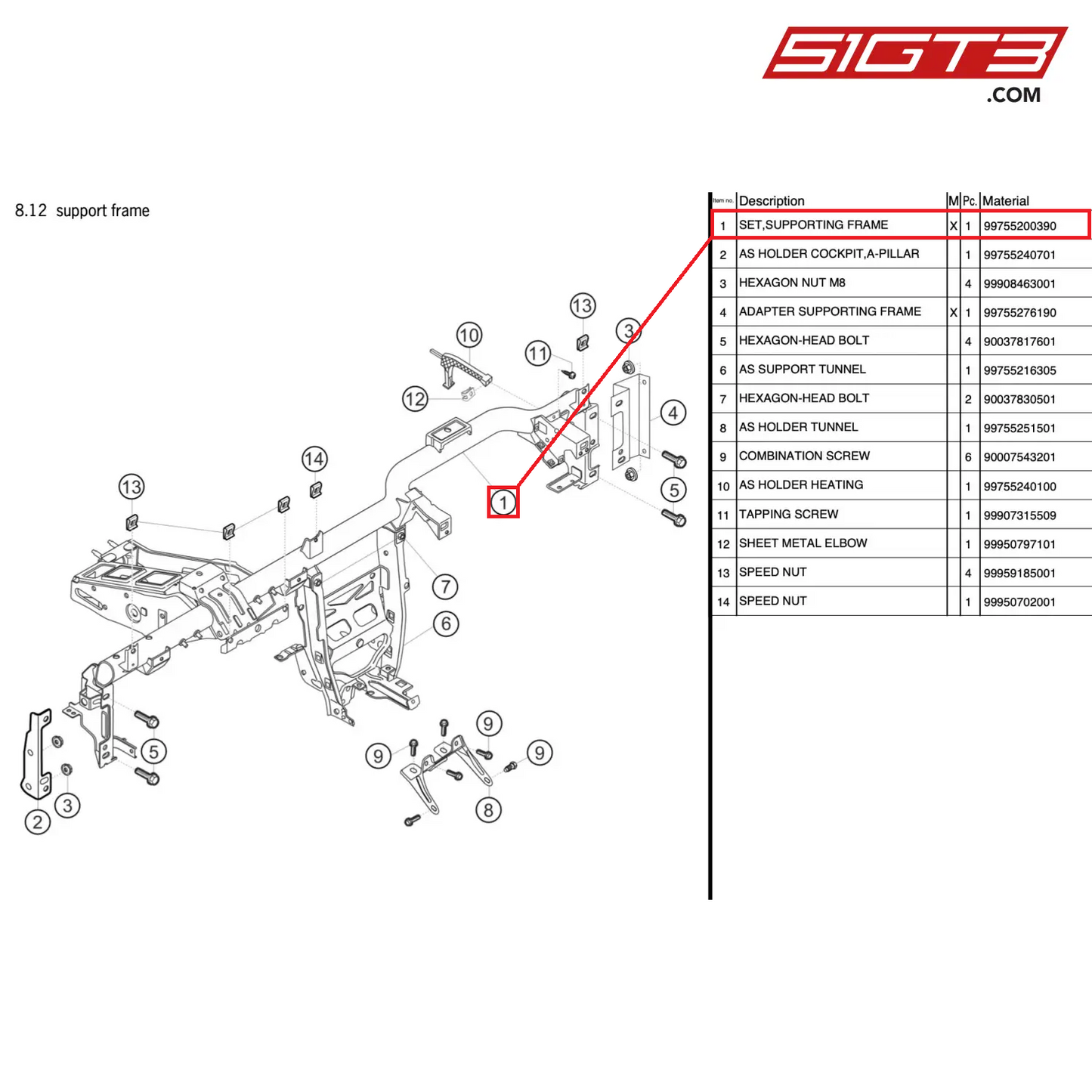 SET,FRAME DI SOSTEGNO - 99755200390 [PORSCHE 997.2 GT3 Cup]