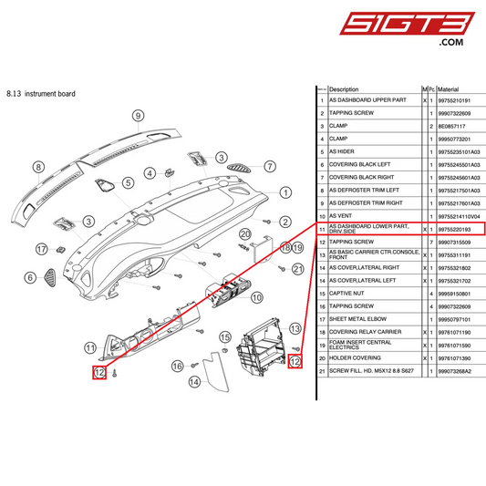 AS DASHBOARD LOWER PART,DRIV.SIDE - 99755220193 [PORSCHE 997.2 GT3 Cup]
