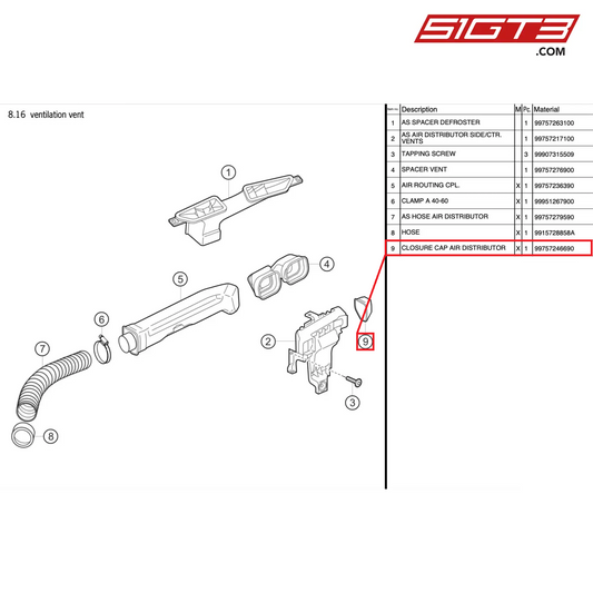 VERSCHLUSSKAPPE LUFTVERTEILER - 99757246690 [PORSCHE 997.2 GT3 Cup]