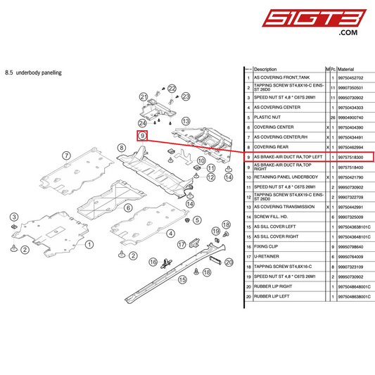 AS CONDOTTA ARIA FRENO RA, IN ALTO A SINISTRA - 99757518300 [PORSCHE 997.2 GT3 Cup]